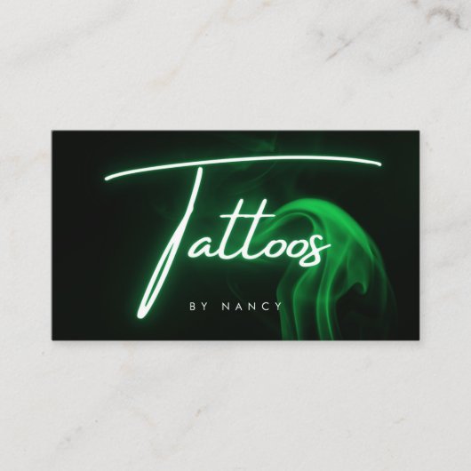 Groene Neon & Smoke Tattoos Handgeschreven Script Visitekaartje (Voorkant)