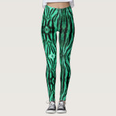 Groene neon tijgerstrepen - patroon leggings (Voorkant)