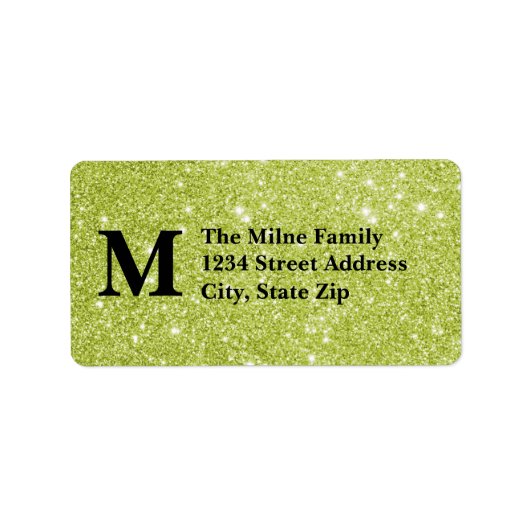 Groene Nep Glitter Monogram Adreslabels Etiket (Voorkant)