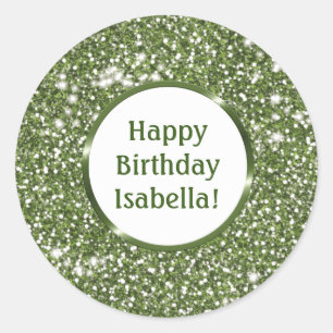 Groene Nep Glitter Textuur Aangepaste Gelukkige Ve Ronde Sticker