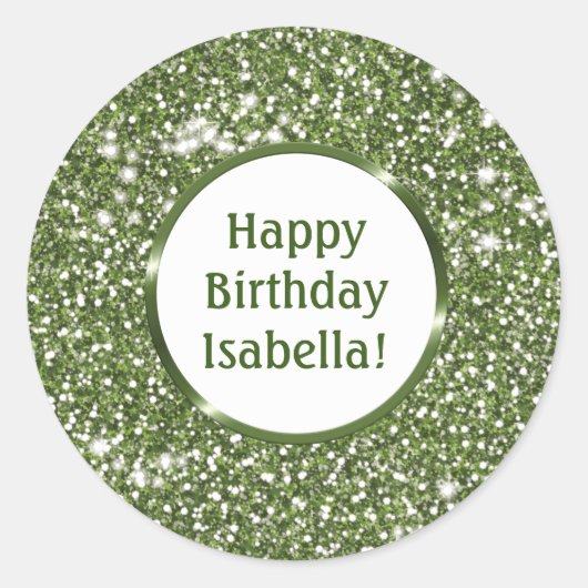 Groene Nep Glitter Textuur Aangepaste Gelukkige Ve Ronde Sticker (Voorkant)