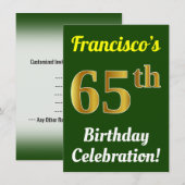 Groene, Nep Gouden 65e Verjaardagsviering + Naam Kaart (Voorkant / Achterkant)
