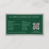 Groene nep-metal QR-code voor bouwconstructie Visitekaartje (Achterkant)