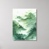 Groene Nevelige Berglandschapskunst Canvas Afdruk (Voorkant)