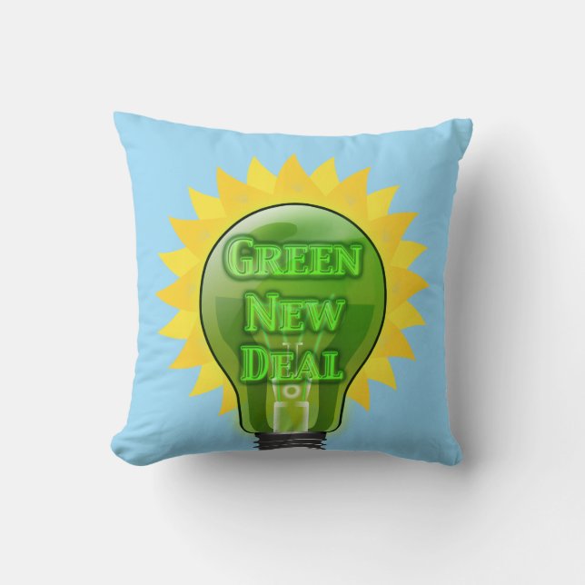 Groene Nieuwe Deal Light Bulb Kussen (Voorkant)
