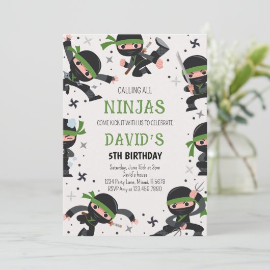 Groene Ninja Warrior Martial Arts Verjaardag Kaart (Staand voorkant)