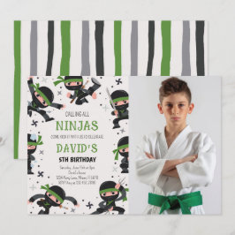 Groene Ninja Warrior Martial Arts Verjaardagsfoto Kaart