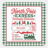 Groene Noordpool Kerstman expreslevering geruit Vierkante Sticker (Voorkant)
