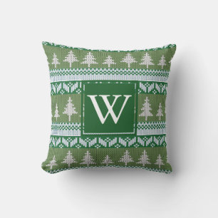 Groene Noordse Fir Bomen Patroon Monogram Kussen