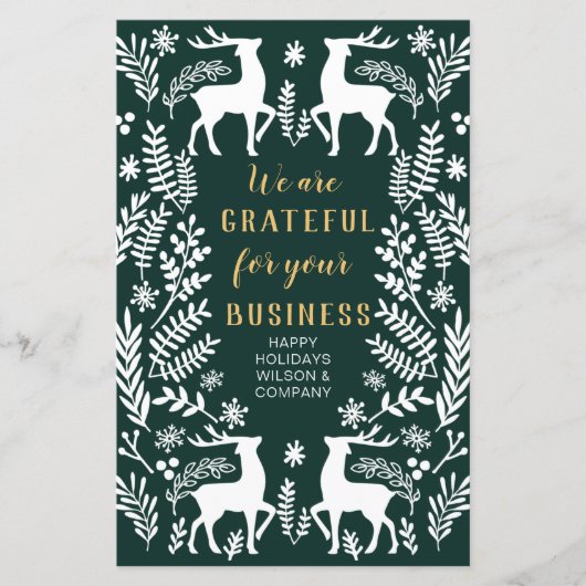 Groene Nordic Reindeer Business Holiday Card (Voorkant)