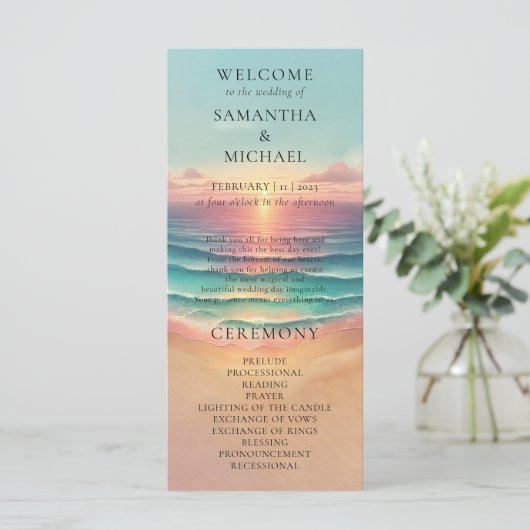 Groene Oceaan Strand Aardtone Waterverf Zonbruilof Menu (Staand voorkant)