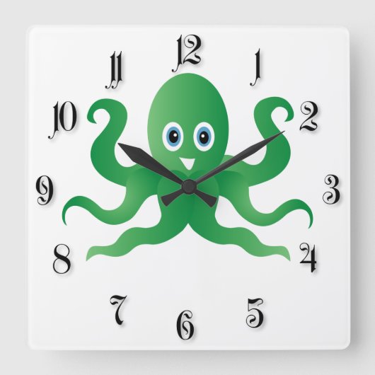 groene octopi vierkante klok (Voorkant)