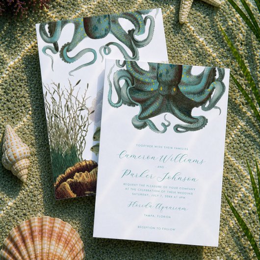 Groene Octopus Aquarium Bruiloft Kaart