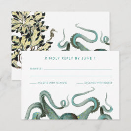 Groene Octopus Aquarium Huwelijk RSVP Kaartje