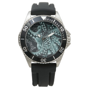 Groene octopus Colored Pencil Map Horloge