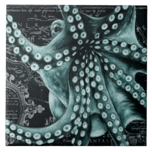 Groene octopus Colored Pencil Map Tegeltje