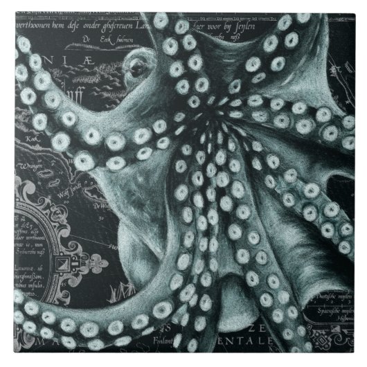 Groene octopus Colored Pencil Map Tegeltje (Voorkant)