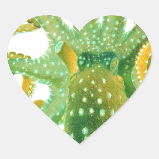groene octopus hart sticker (Voorkant)