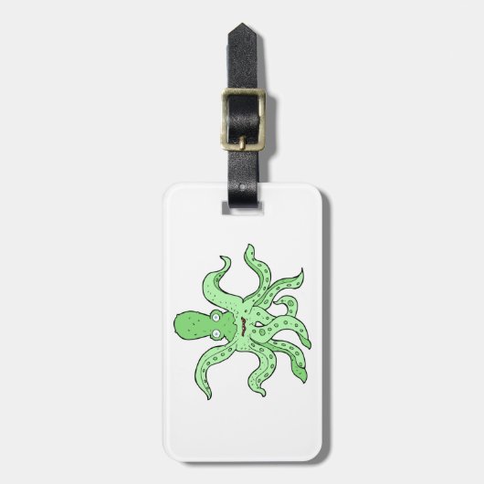 Groene Octopus Karakter Eigenzinnig Zee Monster Bagagelabel (Voorkant verticaal)