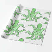 Groene Octopus Karakter Eigenzinnig Zee Monster Cadeaupapier (Uitgerold)
