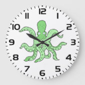 Groene Octopus Karakter Eigenzinnig Zee Monster Grote Klok (Voorkant)