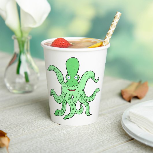 Groene Octopus Karakter Eigenzinnig Zee Monster Papieren Bekers