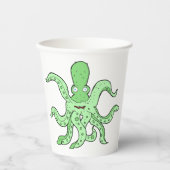 Groene Octopus Karakter Eigenzinnig Zee Monster Papieren Bekers (Voorkant)