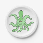 Groene Octopus Karakter Eigenzinnig Zee Monster Papieren Bordje (Voorkant)