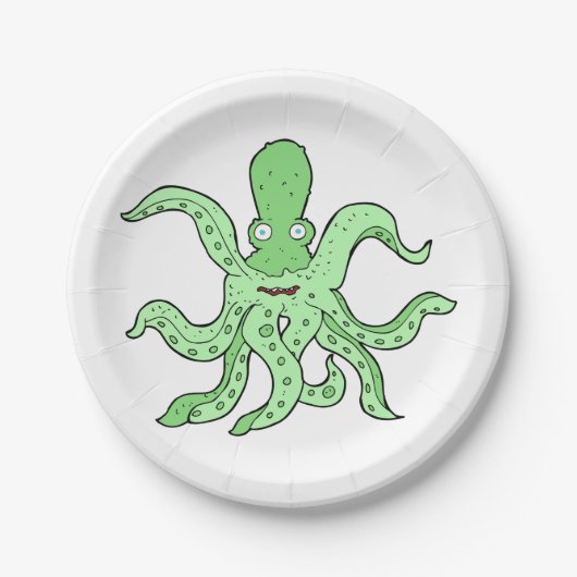 Groene Octopus Karakter Eigenzinnig Zee Monster Papieren Bordje (Voorkant)