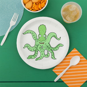 Groene Octopus Karakter Eigenzinnig Zee Monster Papieren Bordje