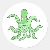 Groene Octopus Karakter Eigenzinnig Zee Monster Ronde Sticker (Voorkant)