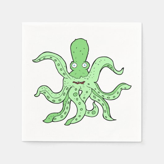 Groene Octopus Karakter Eigenzinnig Zee Monster Servet (Voorkant)
