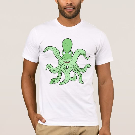Groene Octopus Karakter Eigenzinnig Zee Monster T-shirt (Voorkant)