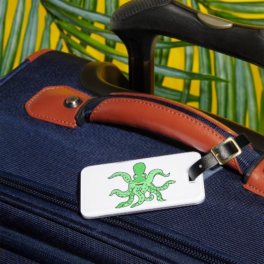 Groene Octopus Karakter Grappig Zeemonster Bagagelabel