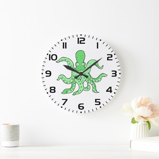 Groene Octopus Karakter Grappig Zeemonster Grote Klok