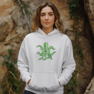 Groene Octopus Karakter Grappig Zeemonster Hoodie