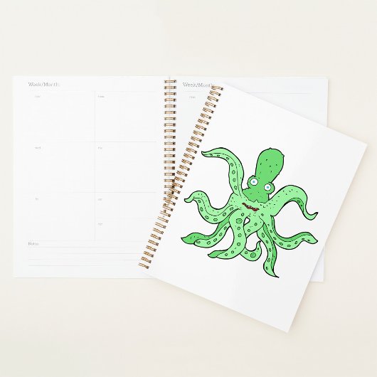 Groene Octopus Karakter Grappig Zeemonster Planner