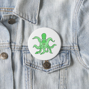 Groene Octopus Karakter Grappig Zeemonster Ronde Button 7,6 Cm