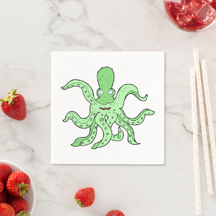 Groene Octopus Karakter Grappig Zeemonster Servet