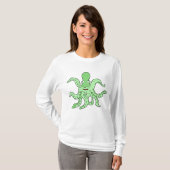 Groene Octopus Karakter Grappig Zeemonster T-shirt (Voorkant volledig)