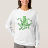 Groene Octopus Karakter Grappig Zeemonster T-shirt (Voorkant)