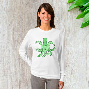 Groene Octopus Karakter Grappig Zeemonster T-shirt