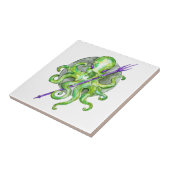 Groene octopus met Paarse stam Tegeltje (Zijkant)