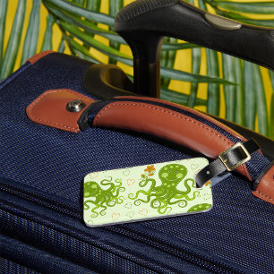 Groene octopussen met bloemen bagagelabel