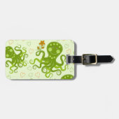 Groene octopussen met bloemen bagagelabel (Voorkant horizontaal)
