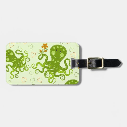 Groene octopussen met bloemen bagagelabel (Voorkant horizontaal)