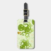Groene octopussen met bloemen bagagelabel (Voorkant verticaal)