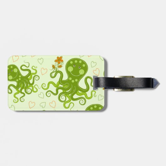 Groene octopussen met bloemen bagagelabel (Achterkant horizontaal)