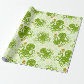 Groene octopussen met bloemen cadeaupapier (Uitgerold)