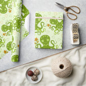 Groene octopussen met bloemen cadeaupapier